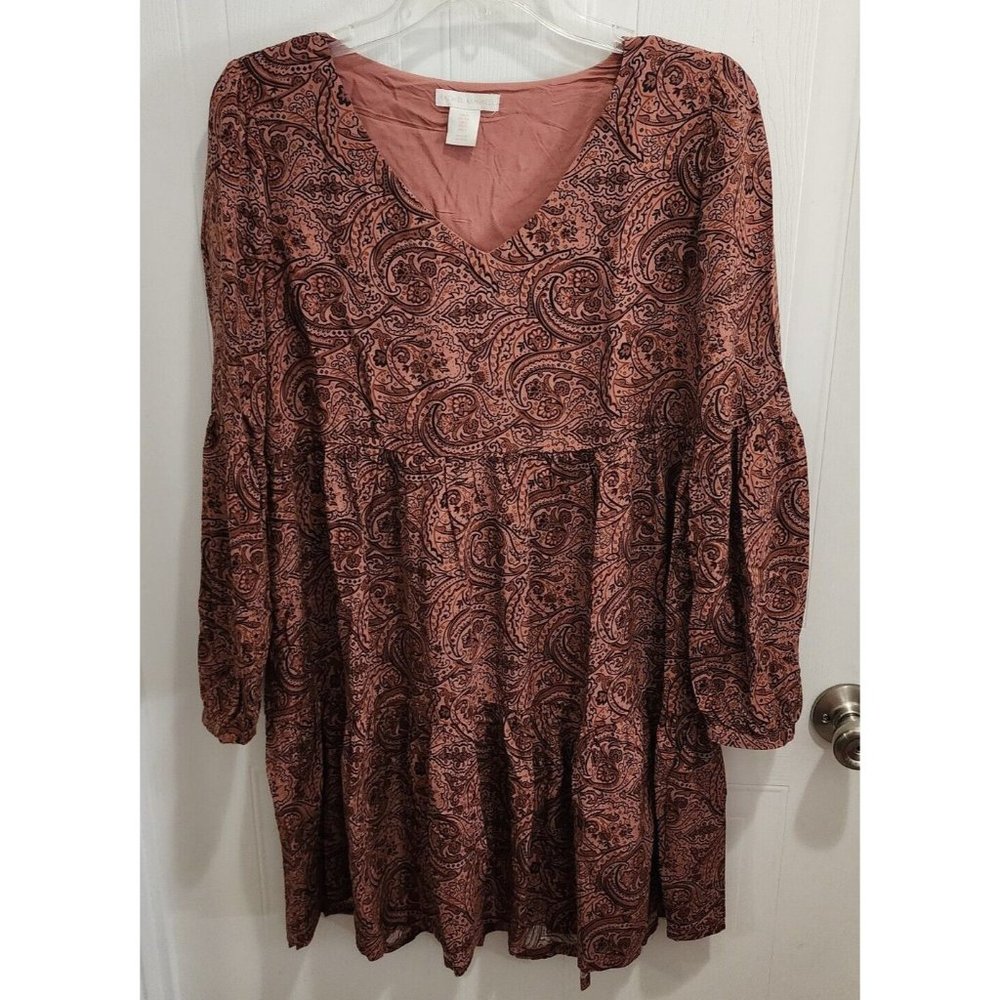 Rachel Ashwell Womens Floral Ruffle‎ Tiered Long Sleeve Dress Pink Size Small